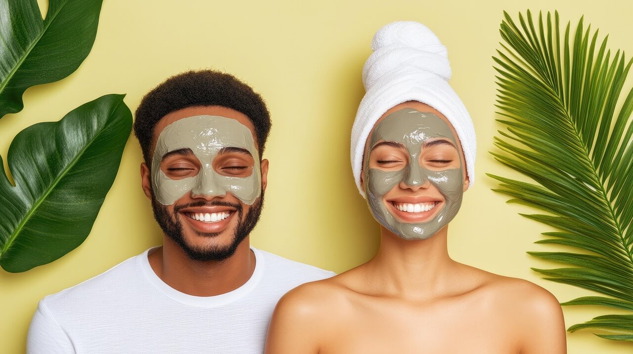 coppia-ha-maschera-verde-sul-viso