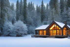 casetta-legno-illuminata-nella-foresta-innevata